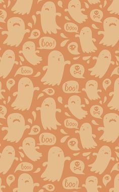 an orange and white pattern with ghost faces