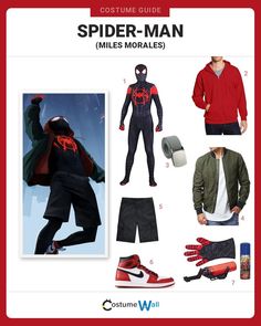 Miles Morales Spider 42, Mile Morales Cosplay, Miles Morales World 42, Miles Morales Clothing Style, Into The Spiderverse Costume, Miles Morales Style Outfit, Miles Morales Fit, Miles Spiderman Costume, Miles Morales Outfit Aesthetic