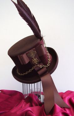 Steampunk Brown top hat wolf Keeper by Blackpin on Etsy Steampunk Wolf, Steampunk Hats, Mad Hatter Top Hat, Derby Hats Fascinators