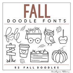 the fall doodle font is shown in black and white