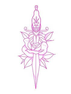 a drawing of a rose with a dagger in the middle and an evil face on it