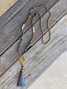 Boho Beaded Necklace, Boho Chic Necklace, Long Tassel Necklace, Stone Chips, Handmade Beaded Necklaces, Tassel Jewelry, Tree Of Life Necklace, Tree Of Life Pendant, Trendy Necklaces