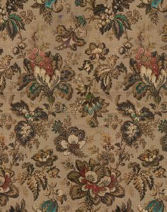 an old fashioned wallpaper with many different flowers and leaves on the side, in various colors