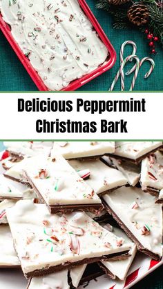 delicious peppermint christmas bark recipe with white frosting and sprinkles