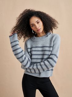 Get on board with our tonal grey on grey, 7-ply wool-cashmere sweater, shrunken and slightly cropped, but as always, comfort and style not mutually excl... Marin Sweater, Pamela Hanson, Sweater Stripe, Chelsea Girls, Lady M, Olivia Munn, Christina Ricci, Cable Sweater, Knitwear Tops