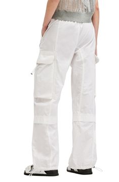 Maximize the utilitarian attitude of your look with these woven cotton cargo pants finished with drawcord-toggle hems. Zip fly with snap closure Elastic waist Front slant pockets; cargo flap-patch pockets Drawcord-toggle hems 100% cotton Dry clean Imported Casual Spring Allsaints Bottoms, Allsaints Relaxed Fit Bottoms For Spring, Allsaints Relaxed Fit Cotton Bottoms, Spring Utility Parachute Pants, Allsaints Cotton Bottoms For Spring, Allsaints Casual Spring Pants, Utility White Parachute Pants With Belt Loops, White Utility Parachute Pants With Belt Loops, Spring Utility Parachute Pants With Flap Pockets