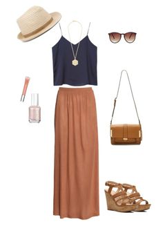 Navy Crop Top with Brown Maxi Skirt ~ perfect for summer! ❤️ Brown Maxi Skirts, Rok Outfit, Long Outfit, Long Skirt Outfits, Rock Outfit, Trendy Skirts, Brown Skirts