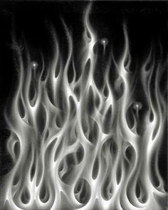 black and white photograph of fire flames