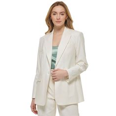 Update Your Wardrobe For The Season With This Chic Linen Blend Blazer From Calvin Klein X-Fit. Approx. 28" Long Single Button Front Closure; Shoulder Padding Non Functional Pockets Lined Linen/Rayon/Polyester/Spandex Dry Clean Imported Elegant Daywear Blazer With Lapel Collar, Tailored Chic Blazer For Daywear, Classic Single Breasted Blazer For Daywear, Classic Blazer With Hidden Button Closure For Daywear, Chic Daywear Single-breasted Blazer, Chic Daywear Single Breasted Blazer, Chic Daywear Blazer Single Breasted, Elegant Single-breasted Daywear Blazer, Elegant Blazer With Button Closure For Daywear