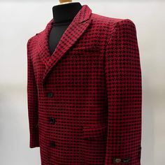 This Mens Overcoat - Topcoat For Men Is Perfect Winter Or Fall 2 Button Single Breasted Peak Lapel One Chest Pocket Two Flap Front Pockets Wool Color: Red Plaid Overcoat, Men's Tuxedo, Mens Overcoat, Checker Pattern, Winter Fabric, Tuxedo For Men, Peak Lapel, Mens Plaid, Checkered Pattern