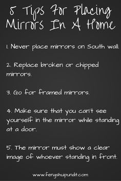 a blackboard with instructions on how to use mirrors in a home, and the words tips