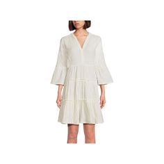 This gorgeous Women's Lands' End Crinkly Gauze Tiered V-Neck Bell Sleeve Mini Dress is the perfect upgrade for any occasion. Click on this WOMEN'S GUIDE to find the perfect fit and more! This gorgeous Women's Lands' End Crinkly Gauze Tiered V-Neck Bell Sleeve Mini Dress is the perfect upgrade for any occasion. Click on this WOMEN'S GUIDE to find the perfect fit and more! FEATURES Splitneck Ruffled 3/4-length bell sleeves Pullover styling Tiered hemFIT & SIZING Loose fit style 36-in. length from White Split Neck Mini Dress For Spring, White Mini Dress With Split Neck For Spring, White V-neck Dress For Spring, Off White V-neck Mini Dress For Daywear, Bell Sleeve Mini Dress, Plus Size Shorts, Fit Style, Dress Clothes For Women, Plus Size Tops