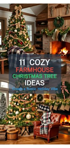 farmhouse Christmas tree ideas Country Farmhouse Christmas Trees, Christmas Tree Ideas Nature Theme, Rustic Green Christmas Tree, How To Decorate A Primitive Christmas Tree, Christmas Tree Farmhouse Theme, Western Themed Christmas Tree Ideas, Country Xmas Tree, Farmhouse Christmas Pictures, Cabin Style Christmas Tree