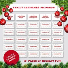 a family christmas calendar with ornaments on it