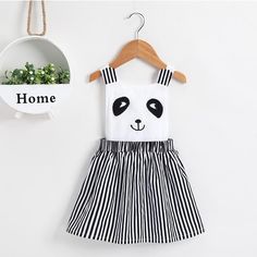 Toddler Girls Cute Cartoon Panda Striped Suspender Dress - PrettyKid White Cute Suspender Dress For Summer, Cute White Suspender Dress For Summer, White Summer Dress For School, Cute Striped Cotton Dress, Cute Cotton Suspender Dress For Summer, Spring Kawaii School Dresses, Cute Summer Suspender Dress, White Sleeveless School Dress, Kawaii Sleeveless Cotton Dress