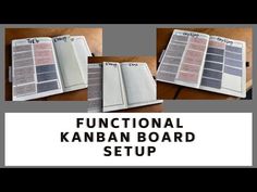 the functional kanban board setup is shown in three different pictures, including an open book and