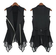 Sexy Women Chiffon Thin Sleeveless Soft Outerwear Zipper Closure Irregular Flounce Buckle Strap Back Fashion Jacket. >>> https://chyclothing.storenvy.com/collections/988287-jacket/products/11616392-sexy-women-chiffon-thin-sleeveless-soft-outerwear-zipper-closure-irregular-f Chiffon Coat, Long Sleeveless Cardigan, Womens Waistcoat, Festive Outfits, Chiffon Jacket, Chiffon Cardigan, Sleeveless Coat, Girls Vest, Gilet Long