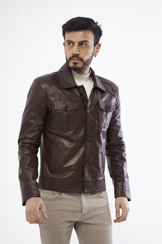 BROWN Genuine Leather Jacket , Our products are 100% genuine leather; It is produced in master hands with quality materials and delicate hand workmanship. Luxury Leather Biker Jacket With Pockets, Leather Jacket With Flap Pockets And Long Sleeves, Luxury Single-breasted Leather Jacket, Classic Vintage Brown Leather Biker Jacket, Luxury Brown Leather Jacket With Pockets, Classic Vintage Brown Leather Outerwear, Brown Leather Biker Jacket For Work, Brown Leather Biker Jacket With Pockets, Classic Brown Biker Jacket With Button Closure