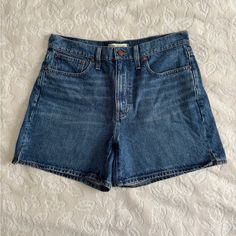 Madewell Denim Shorts, Nwot, Never Worn/Washed. Size 27, Thick, Rigid Denim With Very Little Stretch, Vintage Style, Mid To High Waist, Nice Hem Everyday Mid-rise Dark Wash Jean Shorts, Dark Wash Mid-rise Buttoned Jean Shorts, Mid-rise Dark Wash Jean Shorts, Mid-rise Cotton Denim Blue Jean Shorts, Mid-rise Dark Wash Cotton Jean Shorts, Jean Shorts, Madewell, Denim Shorts, High Waisted