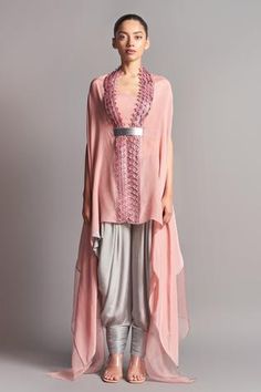 Shop for Amit Aggarwal Pink Crepe Asymmetric Cape And Draped Pant Set for Women Online at Aza Fashions Shifon Dresses, Adi Shakti, Amit Aggarwal, Cape Set, Embroidered Cape, Gaurav Gupta, Pink Cape, Drape Pants, New Address