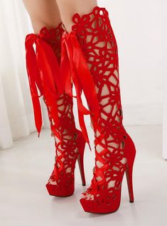 Womens Heels Knee High Boots Peep Toe High Heels Fantasy Shoes Heels, Red Kisses, Fantasy Shoes, Goth Shoes, Peep Toe Boots, High Sandals, Cute Shoes Heels, Fancy Shoes, Super High Heels