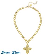 Gold Cross on Chain Necklace16" + 3" extender chain Susan Shaw, Gold Cross, Get Directions, The Cross, Cross Pendant, Classic Design, Chain Necklace, Gold Necklace, Chain