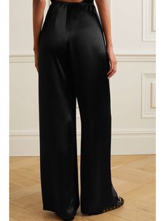 LESET Barb satin wide-leg pants Satin Pants, Wide Legs, Matching Top, Navy Women, Pants Outfit, Black Satin, Net A Porter, Women Collection, Black Pants