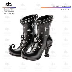 a pair of black boots with stars on them