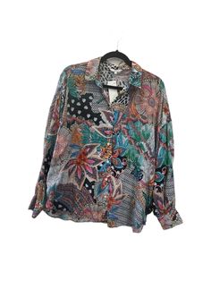 Brand: DESIGUAL Style: TOP Long Sleeve DESIGNER Color: MULTI Size: L SKU: 311-31123-17272 CONDITION: LIKE NEW Green Tops With Colorful Pattern For Fall, Patterned Long Sleeve Top With Mixed Print, Long Sleeve Patterned Top With Mixed Print, Casual Multicolor Printed Blouse, Casual Multicolor Blouse With Graphic Print, Multicolor Floral Print Long Sleeve Tops, Colorful Floral Print Long Sleeve Tops, Colorful Casual Fall Blouse, Casual Fall Blouse In Bright Colors