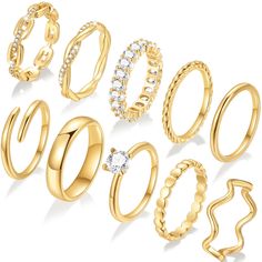 PRICES MAY VARY. 💗Gold Rings Set: This gold ring set is 14k real gold plated, made of environmentally friendly alloy, free of lead and nickel.You don’t have to worry about rusting or causing skin discomfort; the high-quality gold plating can always keep the original, the color will not fade; it will bring you a better wearing experience. 💗Knuckle Rings: You will get a ring set with a combination of various styles such as a open ring, a wave ring, and a twist ring. You can experience different Wedding Jewelry And Accessories, Rings Pack, Rings Set For Women, Wedding Favors And Gifts, Wave Ring, Knuckle Rings, Gold Ring Sets, Twist Ring, Finger Rings