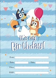 a birthday card with two cartoon dogs and balloons