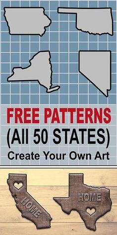 a wooden sign that says free patterns all 50 states on the front and back of it