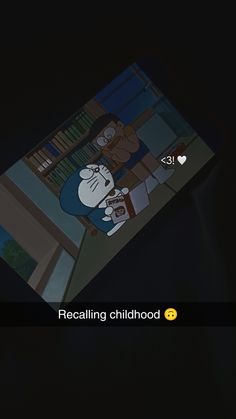 an animated screen with the caption reading, recalling childhood