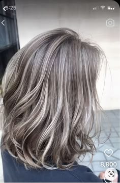 Biolage Highlights For Grey Hair, Ash Brown Hair With Highlights To Cover Gray, How To Blend Grey Hair Grow Out Blonde, Natural Grey With Lowlights, Dark Blonde And Gray Hair, Gray Highlights On Light Brown Hair, Gunmetal Hair Color, Ash Beige Hair Highlights