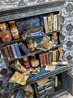 an old book shelf filled with lots of books