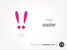 an easter card with pink bunny ears and the words happy easter written in black on a white background