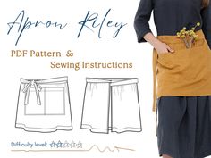 the apron riley sewing pattern and sewing instructions for women's skirt, shorts or skirts