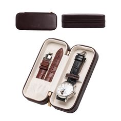 PRICES MAY VARY. ★Unique Design★：Using different shapes from those on the market, with pearl white, silver gray, black, brown colors, to make your watch box more fashionable and beautiful. ★Travel Size★：6.1×2.6×1.8 inch,only 0.32 lb.Easy to carry and protect your watch from crushing. ★Excellent Workmanship★：Elastic band design, you can fix your watch by putting the strap in. There is enough room on the upper and lower floors, which can be easily closed. Gold zipper, smooth and beautiful. ★Suitab Womens Watch Holder, Modern Brown Watch Accessories For Travel, Brown Rectangular Watch Accessories For Formal Occasions, Formal Brown Rectangular Watch Accessories, Brown Round Case Watch Accessories For Travel, Brown Business Watch Accessories With Case Included, Modern Brown Watch Accessories With Case, Rectangular Brown Watch Case For Business, Rectangular Brown Watch Accessories With Case