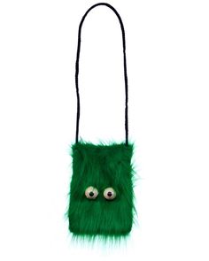 This green pet me purse, made of faux fur, serves as a fashionable accessory for the season, and can function both as a pet and a purse. Boasting big, captivating eyes and an adorable appearance, it is a must-have for any pet lover. Please note eye direction may vary. Green Novelty Bags For Gifts, Green Novelty Rectangular Bag, Novelty Green Rectangular Bag, Cute Handmade Green Shoulder Bag, Fun Green Bags For Gifts, Spider Face, Head Sock, Captivating Eyes, Trick Or Treat Studios