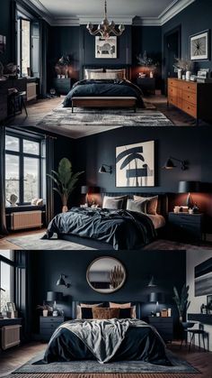 #BEAUTY, #RELATIONSHIPS #Fashion #Animals #Outfits #Winter Outfits #Animal Black And Light Blue Bedroom, Blue Bed Bedroom Ideas, Blue Black Room, Black And Navy Bedroom, Blue Black Bedroom, Black Decor Ideas, Bedroom Male, Bachelor Bedroom Ideas, Black Bedrooms