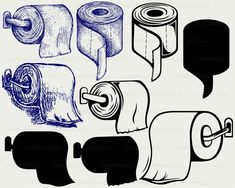 several rolls of toilet paper are shown in black and white