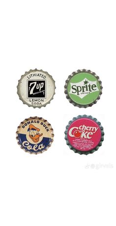 four different types of soda bottle caps