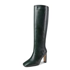 Green Formal Boots For Fall, Elegant Green Heeled Boots For Fall, Green Almond Toe Boots With Medium Width, Formal Green Boots With Reinforced Heel, Elegant Green Round Toe Heeled Boots, Elegant Green Heeled Boots With Round Toe, Green Fitted Boots For Formal Occasions, Formal Green Fitted Boots, Formal Fitted Green Boots