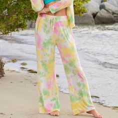 Venus Tie Dye Pull-On Terry Pants, Size Medium. Brand New Without Tags. My Client Never Wore. Yellow Sleepwear For Spring Lounging, Spring Yellow Sleepwear For Lounging, Spring Lounging Yellow Sleepwear, Wide Leg Spring Vacation Sleepwear, Wide Leg Sleepwear For Vacation In Spring, Wide Leg Sleepwear For Spring Vacation, Green Pants For Spring Lounging, Green Spring Lounging Pants, Yellow Elastic Waistband Pants For Loungewear