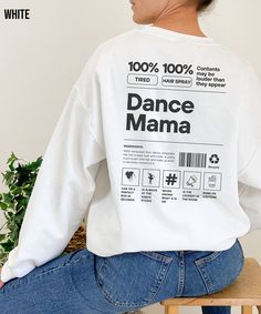 Know someone who is a dance mom, dance teacher, and is always at dance competitions? Get them this funny dance mama shirt! Our medium-weight sweaters are made from 50% cotton and 50% polyester which makes them more resistant to stretching and shrinking as well as make them super cozy! They also feature a fleece-lined inside and ribbed collar. This item has a relaxed fit. For an oversized look or dress look, please size up. Purchase does not include photo props. ⭐Shipping ⭐ All of our products ha Dance Mama Shirt, Dance Studio Tshirt Design, Dance Studio Merchandise, Dance Mom Sweatshirt, Dance Mom Outfits, Dance Teacher Outfits, Ballet Gear, Dance Competition Gifts, Dance Shirts Ideas