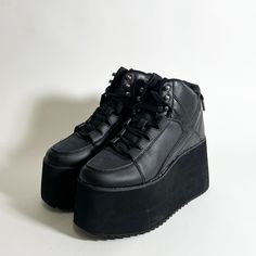 Introducing Yru Qozmo Black Platform Sneakers: Black. 4' Platform. Runs Tts. Sold As Is. No Returns Or Cancellations - See Pictures. Feel Free To Ask Questions. Bundle For Discount! Punk High-top Platform Boots In Synthetic Material, Alternative Black High-top Platform Boots, Punk High-top Synthetic Platform Boots, Black Synthetic Platform Sneakers With Abzorb Midsole, Black Alternative Platform Boots For Streetwear, Black Punk Style Synthetic Platform Boots, Edgy Leather High-top Platform Sneakers, Black Trendy Platform Sneakers For Streetwear, Edgy Leather Low-top Platform Boots