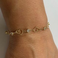 New New 14k Solid Gold Cz Heart Bracelet 7.5” Inches Comes In A Beautiful Jewelry Box Item#Ab666-5. Precious Stones Bracelet, Turquoise Stone Bracelet, Coil Bracelet, Genuine Leather Bracelet, Open Cuff Bracelet, Bow Bracelet, Bangle Bracelet Set, Diamond Bangles Bracelet, Rose Gold Bracelet