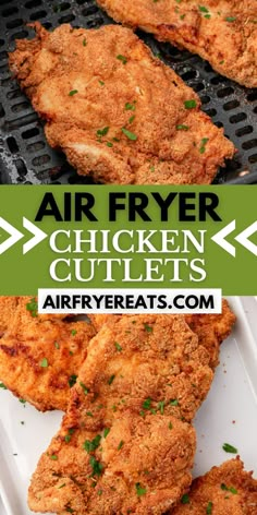 air fryer chicken cutlets on a grill with the title overlay above it