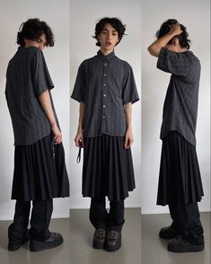 Steampunk High Fashion, Masc Outfits Aesthetic Summer, Masc Goth Outfits Plus Size, Cloths Reference Photo, Skirt With Trousers, Guy In Skirt Outfit, Was It Casual When, Men In Long Skirts, Loose Flowy Outfits