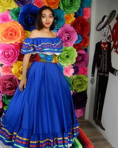 Mexican Dark Blue Dress With Top Handmade Beautiful Style - Etsy Jalisco Dress, Mexican Style Dresses, Mexican Skirts, Mexican Boho, Frida Kahlo Style, Mexican Embroidered Dress, Latina Outfit, Mexican Outfit, Gaun Fashion